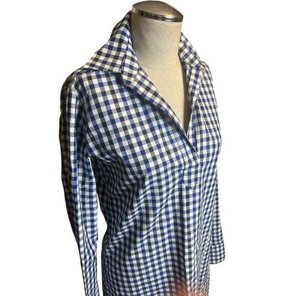 Tish Cox Shirt Dress XXS Blue White Check Gingham Long Sleeve Cottage Chic - Picture 3 of 5